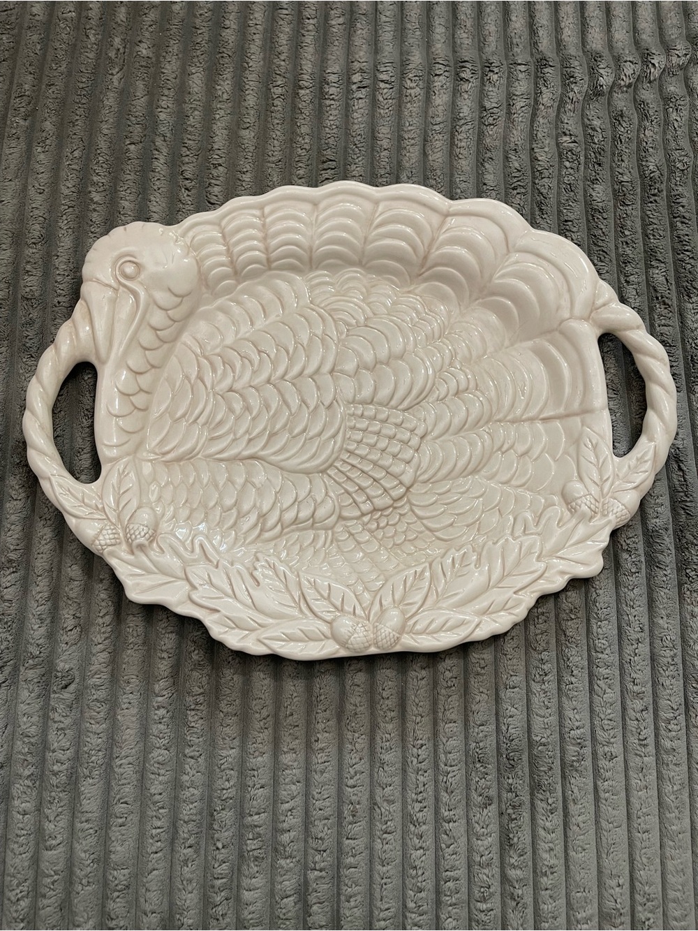 Gibson White Ceramic Turkey Serving Platter with Handles